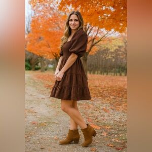 House of Harlow 1960 Brown Puff Sleeve Mini Dress